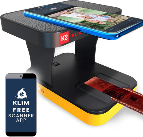 KLIM K2 Mobile Film Scanner 35mm - Free APP - Positive & Negative Converter, Slide & Photo Digitizer, 35mm Color Developing Kit Essential - Top Choice for Preserving Old Photos - Orange & Grey