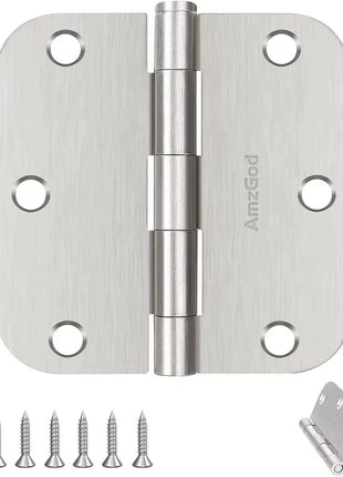 Door Hinges Brushed Nickel - 3 Pack Satin Nickel 3.5 Inch Rounded Interior Door Hinges with 5/8" Radius - Flat Iron Residential Standard 3 1/2 Inches Silver Door Hardware