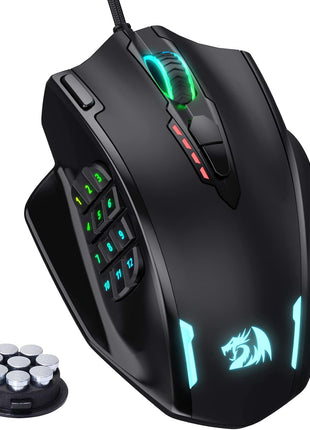 Redragon M908 Impact RGB LED MMO Gaming Mouse with 12 Side Buttons, Optical Wired Ergonomic Mouse with Max 12,400DPI, High Precision, 18 Programmable Macro Shortcuts, Comfort Grip