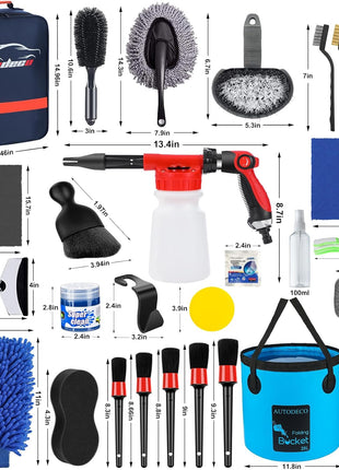 AUTODECO 42Pcs Car Wash Detailing Kit Cleaning Set with Foam Gun Sprayer, Long-Handle Brush, Collapsible Bucket, Large Wash Mitt, Towels, Complete Interior & Exterior Car Washing Supply Set (Blue)