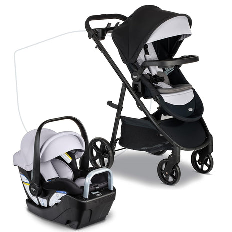 Britax Willow Brook S+ Travel System With Alpine Base — Glacier Onyx | Car Seat Stroller Combo; Brook+ Stroller & Willow S Infant Car Seat; ClickTight; Stroller Insert; Parent & Child Trays