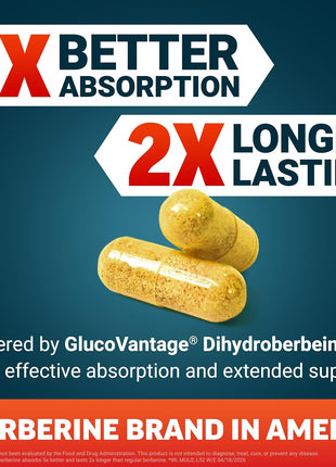 Force Factor Ultra Berberine Enhanced Absorption | with Ceylon Cinnamon, Dihydroberberine & Chromium, 5X Better Absorption, Lasts 2X Longer, 60 Vegetable Capsules
