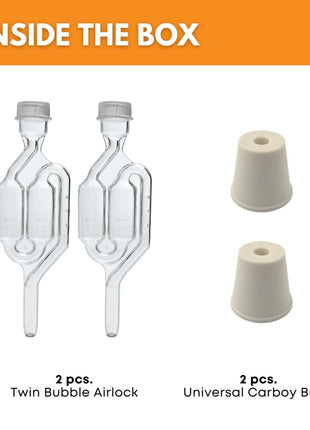 Fastrack Twin Bubble Airlock and Carboy Bung (2-Pack) | Fermentation Airlocks for Homebrewing Beer, Wine, Mead, and Kombucha