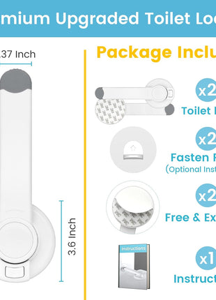 4our Kiddies 2 Pack Baby Toilet Lock for Child Safety, Toilet Seat Lock | Includes Extra Pallet to Fit More Standard Toilets, One-Handed Operation, No Drilling Required, Plus 2 Extra 3M Adhesive Pads