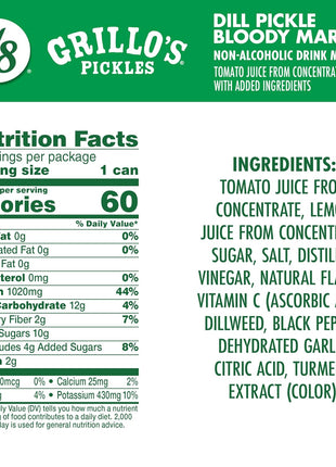 V8 Grillo's Pickles Dill Pickle Bloody Mary Mix, 8 fl oz Can (6 Pack)