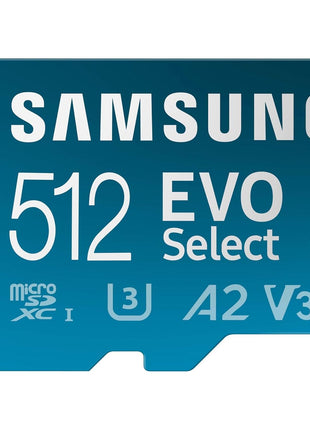 Samsung EVO Select 512GB microSDXC Memory Card + Adapter, Up to 160MB/s | UHS I, C10, U1, V10, A1, microSD for Mobile Phone, Smartphones, Nintendo Switch, and Tablets (MB-ME512SA/AM)