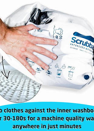 Scrubba Wash Bag Untouched Patented Washboard-in-a-BagTM 5 oz Travel Washer | Pack Light, Wash Anywhere Fast, Inner Washboard, Machine-Quality Wash, Non-Electric, Recycled Polyester, Sustainable Travel