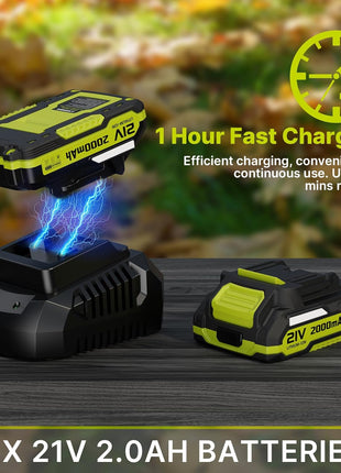 Leaf Blower, 21V Cordless Electric Blower with 2 2.0Ah Batteries and 1 Hour Fast Charger, Lightweight Leaf Blower for Patio Cleaning, Lawn Care, Blowing Fallen Leaves and Dust, etc.