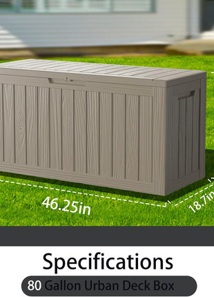 80 Gallon Lockable Resin Deck Box, Waterproof Outdoor Storage Box for Patio Furniture, Garden Tools, Pool Accessories, UV-Resistant Outside Delivery Box, Black