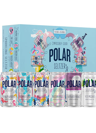 Polar Seltzer Jr Variety Pack, 7.5 fl oz Cans, Pack of 24 Six Flavors, Mini Cans, No Sugar, No Sweeteners