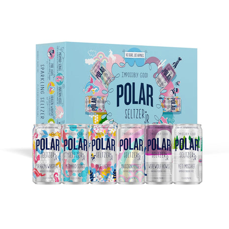 Polar Seltzer Jr Variety Pack, 7.5 fl oz Cans, Pack of 24 Six Flavors, Mini Cans, No Sugar, No Sweeteners