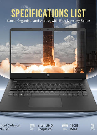 HP Stream 14 inch HD BrightView Laptop, Intel Celeron N4120, 16GB RAM, 288GB Storage (128GB eMMC + 160GB Docking Station Set), Intel UHD Graphics, 720p Webcam, Wi-Fi, 1 Year Office 365, Win 11 S, Black
