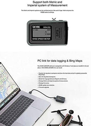 SKYRC GSM-015 GPS Enabled GNSS Remote Control Speedometer and Altimeter Data Tracking Device for Vehicle, RC Car, Boat, Plane, Rocket, and Quadcopter