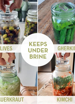 Glass Fermentation Weights for Wide Mouth Mason Jars — Set of 4, Easy Lift Handles — for Sauerkraut, Kimchi, Pickles & Kombucha