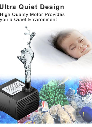 PULACO 95GPH 5W Mini Submersible Water Pump for Aquarium Fish Tank, Pond, Fountain, Hydroponics