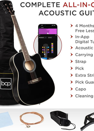Best Choice Products 41in Beginner Acoustic Guitar Full Size All Wood Cutaway Guitar Starter Set w/Case, Strap, Capo, Strings, Picks - Black