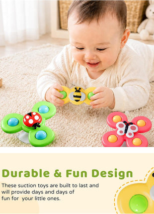LiKee Strong Suction Cup Fidget Rotating Sensory Bath Toys for Baby Christmas Stocking Stuffers, Airplane Car Travel Table & Window Toys for Toddler Boys and Girls, 10+ Months