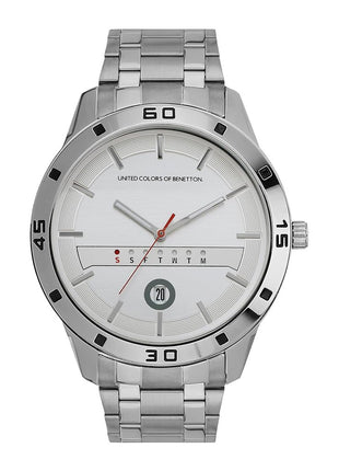 United Colors of Benetton Signature Analog Watch for Man with Silver Tone Round Dial & Silver Stainless Steel Bracelet Band Water Resistant Men's Wrist Watches - UWUCG1606