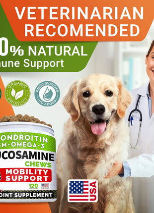 Omega 3 + Glucosamine Dogs Bundle - Allergy & Itch Relief Skin&Coat Supplement - Omega 3 & Pumpkin + Chondroitin, MSM - Dry Itchy Skin, Hot Spots Treatment + Hip & Joint Care - 300 Chews - Made in USA