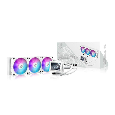 ASUS ROG RYUJIN III 360 ARGB EXTREME White Edition all-in-one AIO CPU liquid cooler, AMD Ryzen 9000 & Intel CoreTM Ultra Ready, Asetek Gen8 V2 pump;high airflow static pressure magnetic fans; 3.5 inch LCD