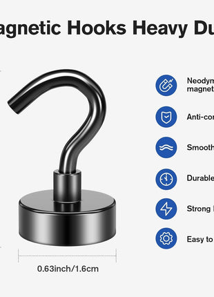 Grtard 20 Pack Black Magnetic Hooks Heavy Duty, 30LBS Magnet Hooks 2025 Cruise Cabin Ship Essentials, Strong Neodymium Magnets with Hook for Hanging, Kitchen, Workplace, School, Office-Diameter 16mm