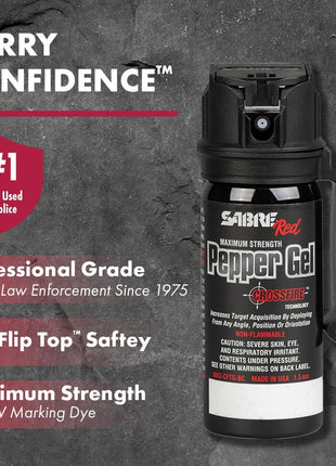 SABRE Crossfire Pepper Gel, Deploys At Any Angle, Maximizes Target Acquisition Against Multiple Threats, Belt Clip For Easy Carry, Fast Flip Top, Max Police Strength OC, Pepper Spray Option 1.5 fl oz