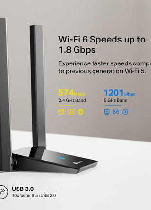 TP-Link WiFi 6 USB Adapter for Desktop PC - (Archer TX20U Plus) AX1800 Wireless Network Adapter with 2.4GHz, 5GHz, High Gain Dual Band 5dBi Antenna, WPA3, Supports Windows 11/10