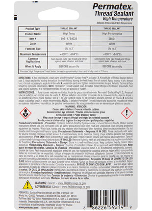 Permatex 59214 High Temperature Thread Sealant, 6 ml Tube