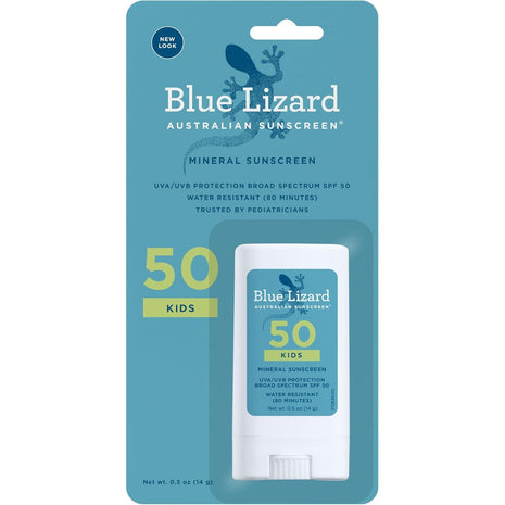Blue Lizard Kids Mineral SPF 50 Sunscreen Stick, Zinc Oxide, 100% Mineral Actives, Developed for Kids' Sensitive Skin, TSA-Friendly, Vegan, Paraben-free, Fragrance-Free, 0.5 oz