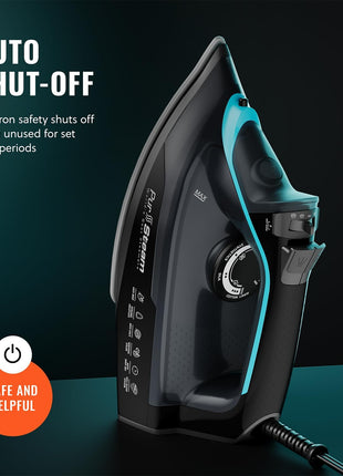 PurSteam SteamBurst+ with Ceramic Soleplate, Powerful Steam, Self-Clean | 1750W | Ceramic Soleplate | Adjustable Steam | Self-Clean | Anti-Calc | Anti-Drip | Powerful Steam for All Fabrics