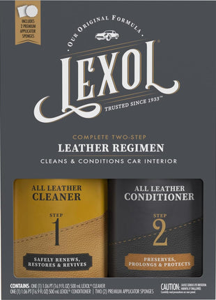 Lexol Leather Conditioner and Cleaner Kit by Lexol, Use on Furniture, Car Interiors, Shoes, Handbags, Includes 2 Application Sponges, Two-Step System, 16 oz Each