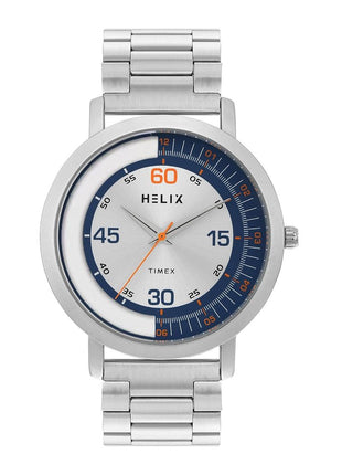 Helix by Timex Analog Watch for Man with Silver Round Dial & Silver Stainless Steel Bracelet Band Water Resistant Men's Wrist Watches - TW063HG01T