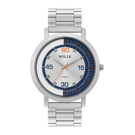 Helix by Timex Analog Watch for Man with Silver Round Dial & Silver Stainless Steel Bracelet Band Water Resistant Men's Wrist Watches - TW063HG01T