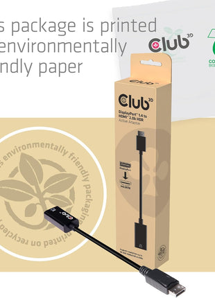 Club 3D CAC-1080 DisplayPort 1.4 to HDMI 2.0b HDR Active Adapter M/F | UHD 4096x2160 output, plug and play on Windows and Mac, links laptops and graphics cards to monitors and TVs