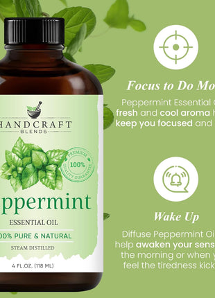 Handcraft Blends Peppermint Essential Oil – Huge 4 Fl Oz – 100% Pure and Natural – Premium Grade Essential Oil for Diffuser and Aromatherapy, Skin, Massage, Candle and Soap Making Fragrance