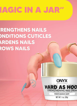 Onyx Professional Hard as Hoof Nail Strengthening Cream with Coconut Scent, Nail Growth & Conditioning Cuticle Cream Stops Splits, Chips, Cracks & Strengthens Nails, 1 oz