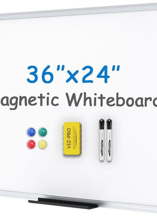 VIZ-PRO Magnetic Whiteboard/Dry Erase Board, 36 X 24 Inches, Includes 1 Eraser & 2 Markers & 4 Magnets