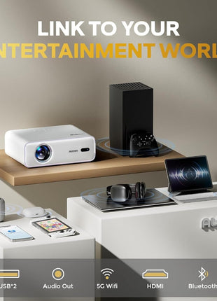 Aurzen EAZZE D1 Smart Projector with WiFi and Bluetooth, Netflix-Officially-Licensed, Auto Focus & Keystone, DoIby Audio, Zoom, Native 1080P Movie, Portable Outdoor Mini Projector, White