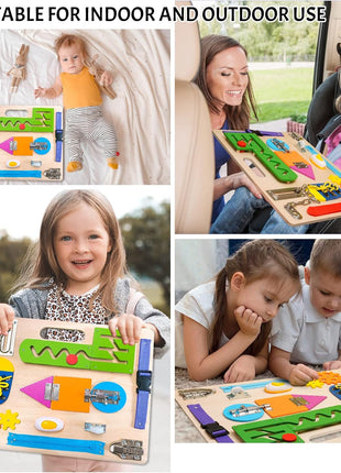 Montessori Busy Board for Toddlers, Wooden Sensory Toys, Preschool Learning Activities for Fine Motor Skills Travel Toy, Basic Life Skills Educational Gifts for 1 2 3 Years Old Kids Boys Girls