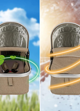 BABY JOY Baby Stroller, 2-in-1 Convertible Bassinet Reclining Stroller, Foldable Pram Carriage with 5-Point Harness, Including Cup Holder, Foot Cover, Diaper Bag, Aluminum Structure, Khaki