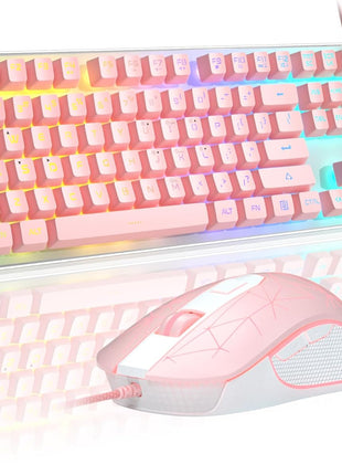 Gaming Keyboard and Mouse Combo, K1 RGB LED Backlit Keyboard with 104 Keys Computer PC Gaming Keyboard for PC/Laptop (Pink)