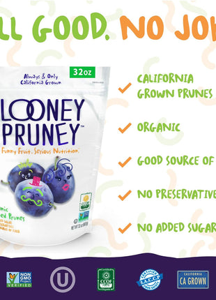 Looney Pruney Organic Pitted Dried Prunes for the Entire Family | Always California-Grown | Kosher | No Added Sugar & No Preservatives (32 oz)