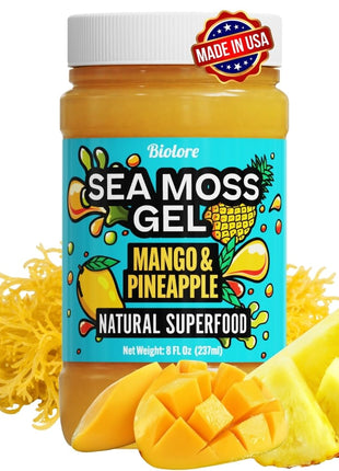 Biolore Sea Moss Gel Mango-Pineapple Made in USA Raw Wildcrafted Irish Seamoss Essential Vitamins Trace Minerals Vegan Superfood, Jam, Jelly & Sweet Spread Gifts (Mango-Pineapple 8OZ)