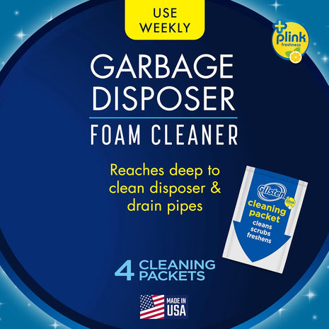 Glisten Garbage Disposer Cleaner, Lemon Scent Odor Eliminator, 4 Packets | Powerful Foaming Action Helps Remove Buildup; Regular Use Helps Prevent Odor & Protects Blades & Sidewalls, Made in USA