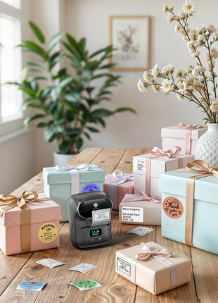 Phomemo M110 Label Makers - Barcode Label Printer Bluetooth Label Maker Portable Thermal Printer for Small Business, Address, Barcode, Logo, Clothing, Mailing, Sticker Printers for Phone & PC, Black