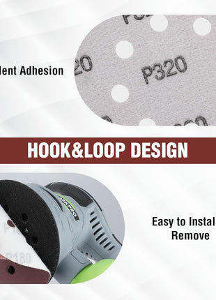 WORKPRO 150-piece Sanding Discs Set - 5-Inch 8-Hole Sandpaper 10 Grades Include 60, 80, 100, 120, 150,180, 240, 320, 400, 600 Grits for Random Orbital Sander(Not for Oscillating Tools or Mouse Sander)