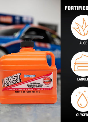 Fast Orange Permatex 25217 Pumice Lotion, Heavy Duty Hand Cleaner, Natural Citrus Scent, Waterless Cleaner For Mechanics, Strong Grease Fighter, 1/2 Gallon, Orange, 64 Fl Oz (Pack of 1)