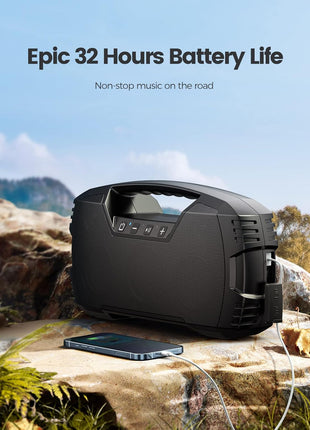 Outdoor Bluetooth Speaker, IPX7 Waterproof, 90W Peak, 32H, Black | Floating design, deep bass, TWS stereo, portable handle, rugged build for pool days, beach trips, kayaking, and hiking