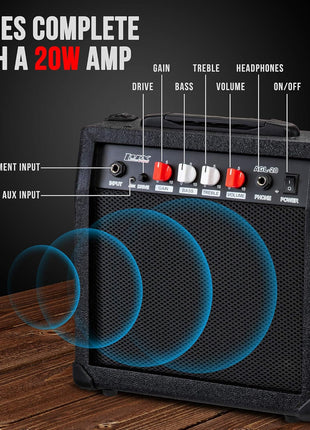 LyxPro Electric Guitar 39 inch inch Complete Beginner Starter kit Full Size with 20w Amp, Package Includes All Accessories, Digital Tuner, Strings, Picks, Tremolo Bar, Shoulder Strap, and Case Bag   Black