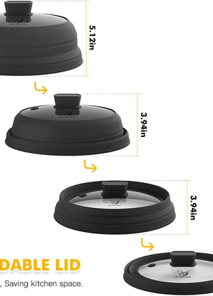 Microwave Splatter Cover Glass Splatter Guard Lid with Collapsible Silicone for Food Pot Cover Plate Cover 10.8 inch Black